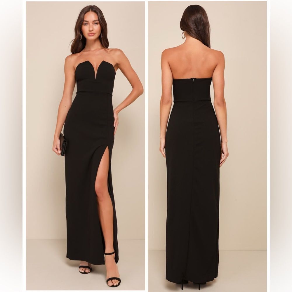 Lulus Dedicated to Glamour Black Strapless Maxi Dress size large Formal Wedding